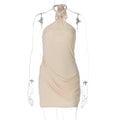 Summer Sexy Stitching Gauzy Package Hip Short Solid Color Street Halter Dress Women