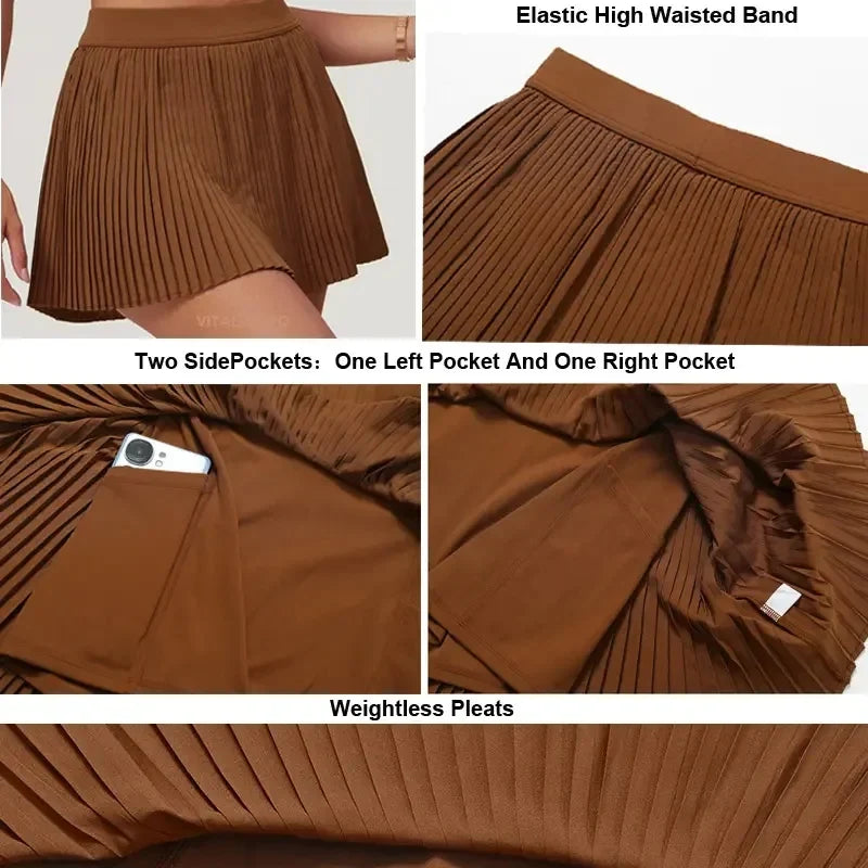 Women's fashion 2-in-1 golf tennis skirt pleated fitness suit with inner pocket, women's sexy style