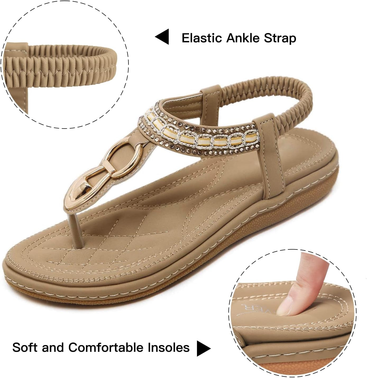 Womens Sandals Dressy Summer: Women Comfortable Walking Flat Bohemian T-Strap Ladies Casual Comfy Sandals